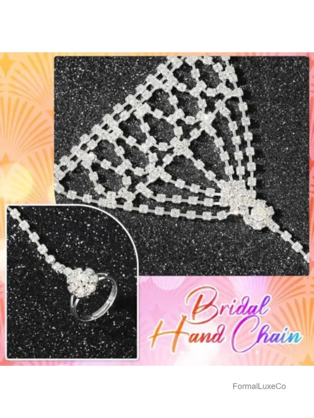Sparkly Rhinestone Fingerless Bride Wedding Crystal Glove Hand Chain